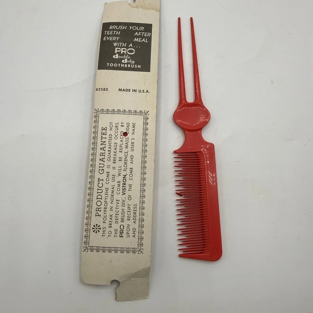 PRO Tease Vintage‎ Red Styling Comb Double Duty Hair Tool 1158